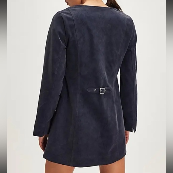 #35 NWT Free People Bradley Faux Suede Mini Dress in Deeper Iris - Picture 4 of 6